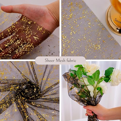 Black and Gold Cheesecloth Table Runner Set - 10FT 6 Pcs Sparkle Mesh for Party & Wedding