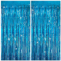 Blue Tinsel Curtain Party Backdrop 2 Pack - Glitter Foil Fringe Decorations for Events