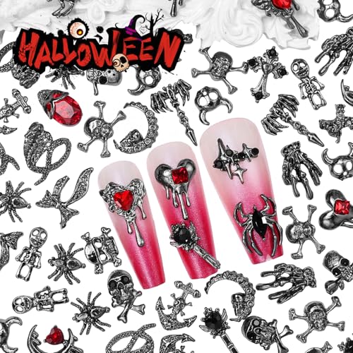 84 Pcs Gothic Halloween Nail Charms and Gems Set for Nail Art