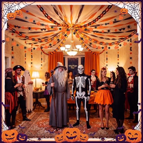 Halloween Paper Chain Garland Set - Black & Orange Streamers & Bats/Pumpkins (Variation of THIS listing)