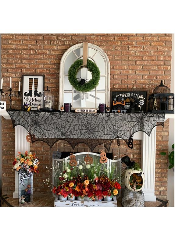 Black Lace Spider Web Halloween Table Runner Set - 10 Pack, 18x72 Inches