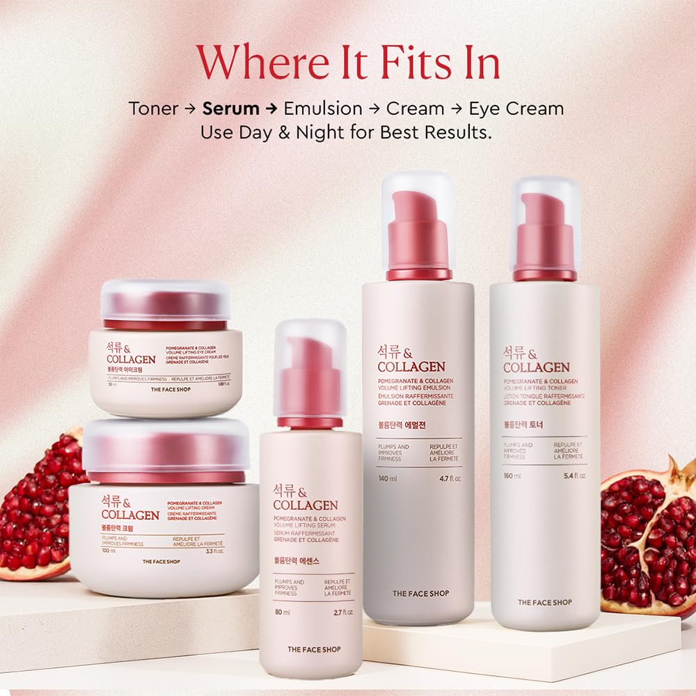 The Face Shop Pomegranate & Collagen Serum - Firming & Hydrating Anti-Aging Formula - Lightweight Korean Skincare