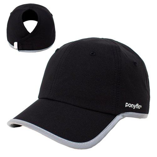 Ponyflo Performance Ponytail Running Hat Patented - Women's High Ponytail Hats - Baseball Cap Performance Ponytail Running Hat - Ponytail Hats for Women - Baseball Cap Women - Black
