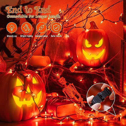 HEYFUNi 21ft Orange Halloween String Lights - 100 LED Mini Lights with Black Wire & Extra Fuses