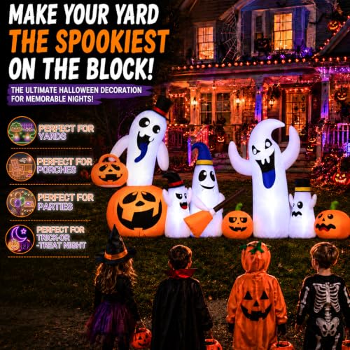 Halloween Inflatable Ghost Family with Pumpkin - 9.5 FT Outdoor Decorations - Ghost Pumpkin Family Variation
