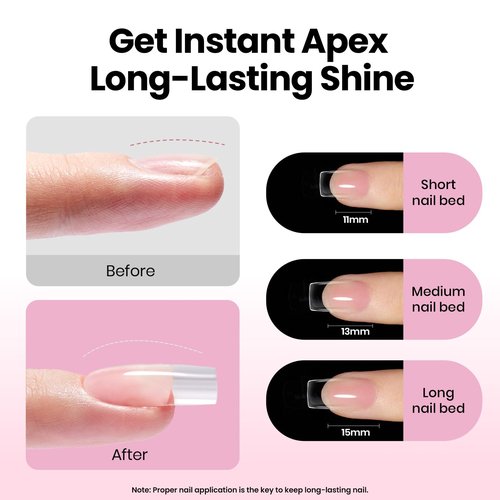 Beetles Tipex Lite Apex Nail Tips Kit, Square Short, 192pcs 16 Sizes,with UV Nail Glue, Base & Top Coat, Mini Nail Lamp, Nail Clipper & Cuticle Nipper,Pre-Building Pre-Etched Acrylic Tips Kit