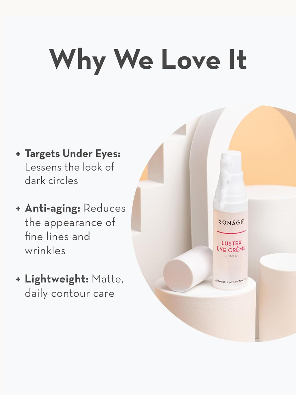 SONAGE Luster Eye Cream - Vegan Collagen Formula for Dark Circles, Wrinkles & Puffiness
