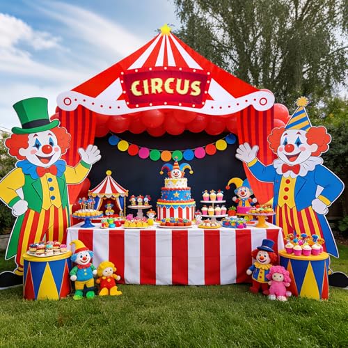 Carnival Party Decorations Set with Circus Tent Awning and Red White Banners