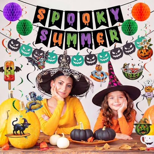Summer Halloween Banner Decorations Set with Honeycomb Balls & Tropical Charms
