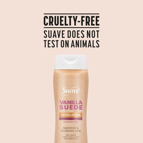 Suave Vanilla Suede Exfoliating Body Wash & Scrub with Glycerin & Vitamin E, Sulfate-Free Hydrating Cleanser for Soft, Smooth Skin, 6 Count, 18 FL OZ EA