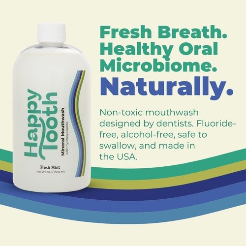 Happy Tooth Hydroxyapatite Mouthwash - Fluoride Free Teeth Whitening & Enamel Remineralization | Fresh Mint, 20 Fl Oz