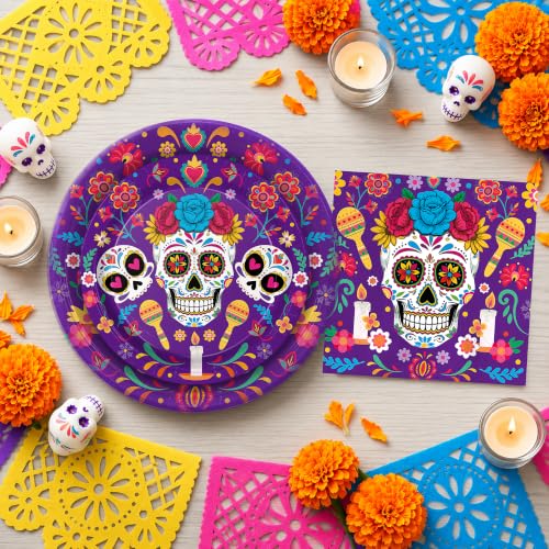 150Pcs Day of The Dead Party Plates and Napkins Set - Dia de Los Muertos Supplies
