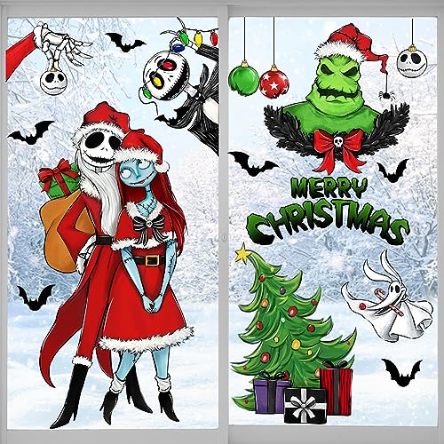 Mfault 121 PCS Merry Christmas Nightmar.e Window Clings - Holiday Decorations