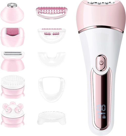 Skiennix 6-in-1 Hair Removal Epilator - Waterproof Rechargeable Shaver & Facial Brush (Pink)