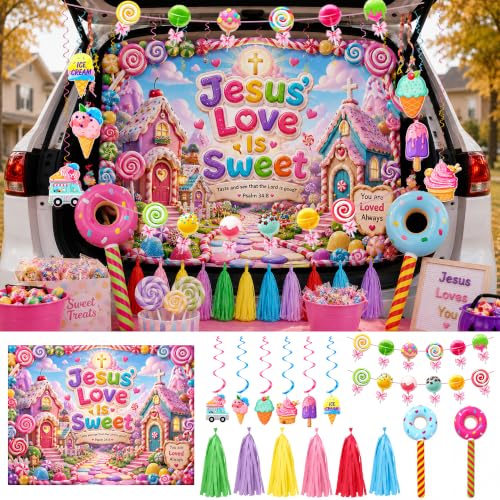 Halloween Candy Theme Trunk or Treat Decorations Kit - Candy Banner & Balloons