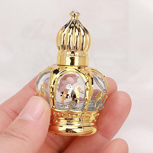 Alunsito 6Pcs Vintage Glass Roller Bottles 15ml Empty Perfume Roller Container with Crown Cap Mini Essential Oil Sample Vials Bottles for Cosmetic Skincare Liquid