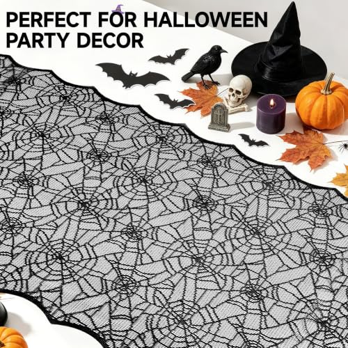 2pcs Halloween Lace Table Runner 18x72 Inches Black Spider Web Decor