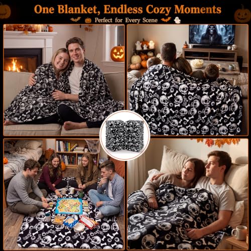 Halloween Skull Fleece Throw Blanket Set - 12 Pieces Cozy Spooky Decor