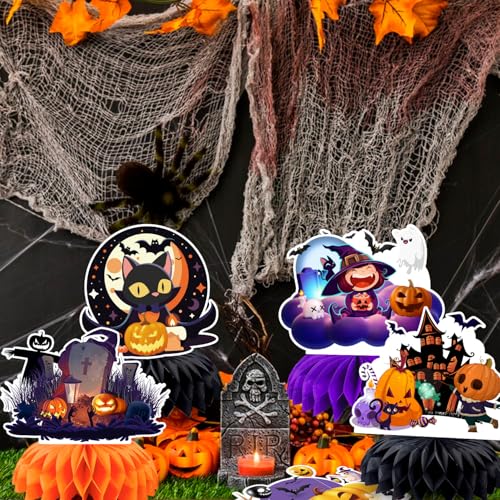 Halloween Honeycomb Centerpieces Set - 9 Festive Table Decorations for Parties