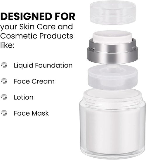Airless Cosmetic Jar - Refillable Travel Makeup Container for Foundation & Creams | Leak-Proof Design | 1.7 oz