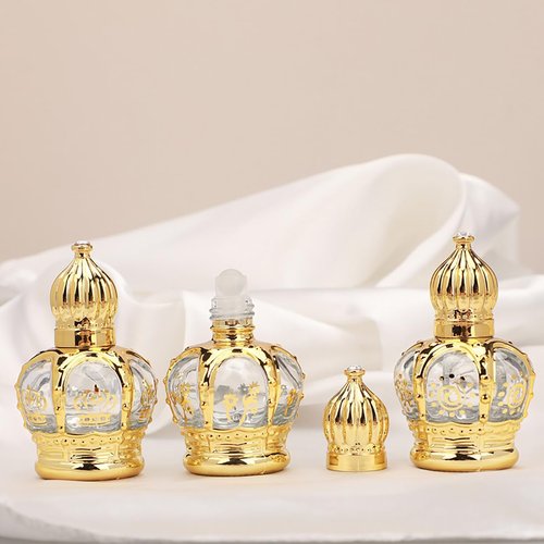 Alunsito 6Pcs Vintage Glass Roller Bottles 15ml Empty Perfume Roller Container with Crown Cap Mini Essential Oil Sample Vials Bottles for Cosmetic Skincare Liquid