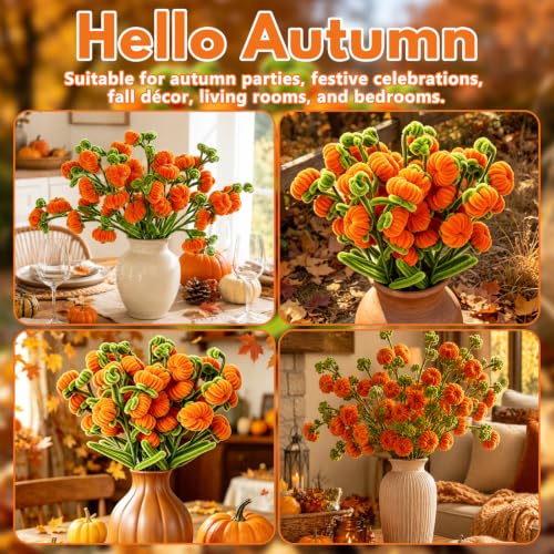 Artificial Fall Pumpkin Stems - 6 Pack, 11.8 Inch Autumn Floral Picks