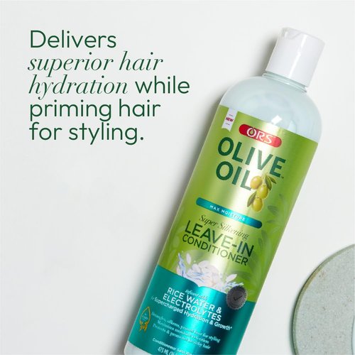 ORS Olive Oil Max Moisture Leave-In Conditioner with Rice Water and Electrolytes for Supercharged Hair Hydration 16.0 Ounces (Pack of 4)