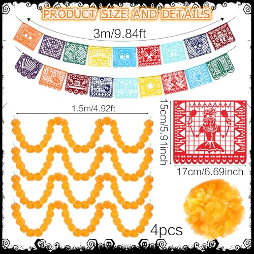 Day of the Dead Decorations Set with LED Banners & Marigolds - Halloween Festival Decor