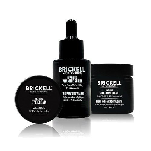 Brickell Men's Advanced Anti-Aging Skin Care Set - Night Cream, Vitamin C Serum & Eye Cream
