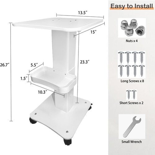 FUMOLEER Esthetician Cart, 3 Tier Beauty Rolling Trolley with Rotation Wheels, Aluminum Alloy Tray Rolling Cart for Hair Salon, Spa Salon Beauty Machine Storage