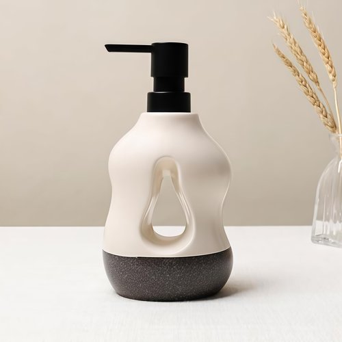 BosilunLife Ceramic Soap Dispenser - Soap Pump Dispenser Bathroom Kitchen Modern Farmhouse Elegant Refillable Soap Dispenser Lotion Hand Pump Dispenser for Kitchen Sink (Beige with Black Base, 15oz)