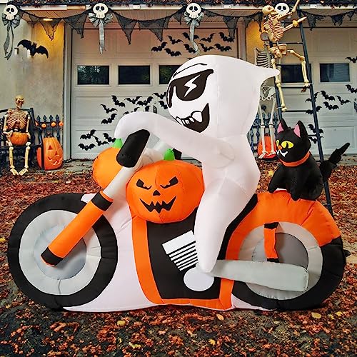 6 Ft Halloween Inflatable Ghost with Pumpkin and LED Lights Outdoor Yard Decor