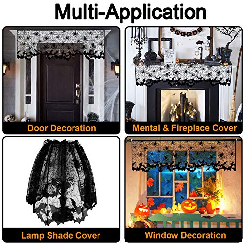 Halloween Lamp Shade Cover Set - Black Spider Web Decorations, 5 Pieces, Large 20x60 Inches - Indoor Outdoor Haunted House Decor - Variation 5