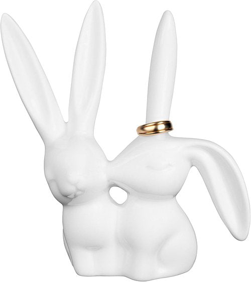 Creative Co-Op Ceramic Bunny Rabbits Ring Holder - Charming Jewelry Organizer | Perfect Gift Idea
