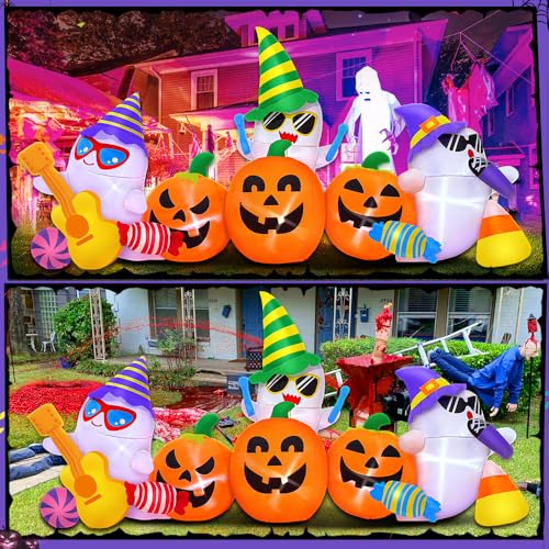 8FT Halloween Inflatable Ghost Pumpkin Band Decoration with LED Lights - Outdoor Yard Halloween Decor, Music Pumpkin Variation