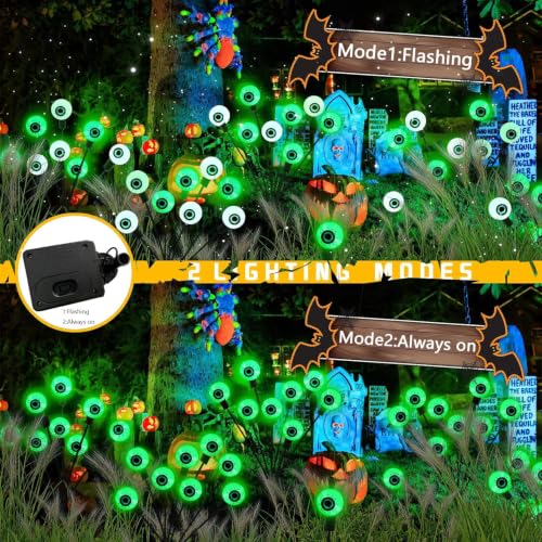 Outdoor Solar Eyeball Lights 4 Pack - Green Swaying Firefly Halloween Decor