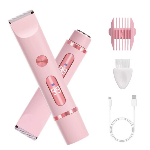 Joigivit Dual Head Shaver 2 in 1 Bikini Trimmer for Women Electric Razors Lady Pubic Hair, LCD Display Bikini Underarm Arm Leg Face Body 2026 Upgraded Version - Pink