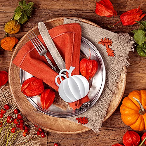 Patelai 6 Pieces Fall Pumpkin Napkin Rings for Thanksgiving - White