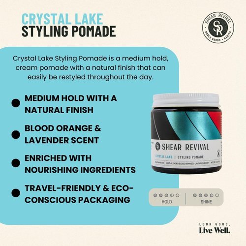 Shear Revival Crystal Lake Styling Cream Pomade - Medium Hold, Natural Finish for All Hair Types, 3.4oz