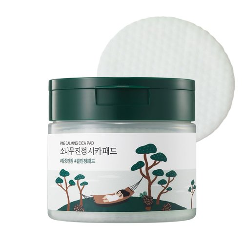 ROUND LAB Pine Calming Cica Pad 50pcs, 7cm Wide Cooling and Soothing Toner Pads with Pine Cica, BHA + LHA, and Hyaluronic Acid for Heated, Acne-Prone Skin, Multi-Zone Hydration, Korean Skincare