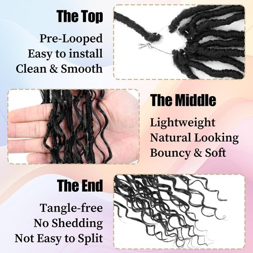 SECPOCPONY Boho Goddess Faux Locs Crochet Hair 30 Inch 8 Packs Distressed Soft Locs Pre Looped Crochet Braids with Curly Ends (80 Strands, 1B)