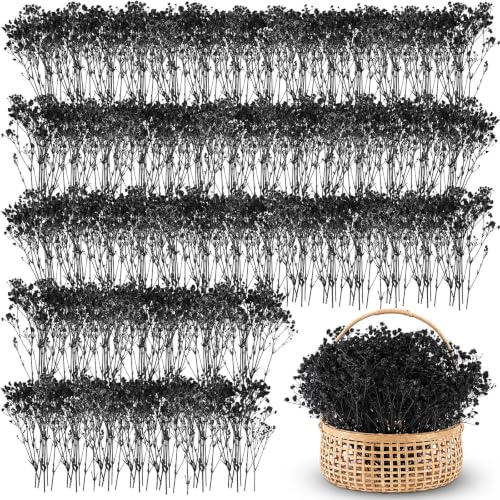 Black Mini Dried Baby's Breath Flowers - 100 Sticks for Craft & Decor - Halloween Gothic
