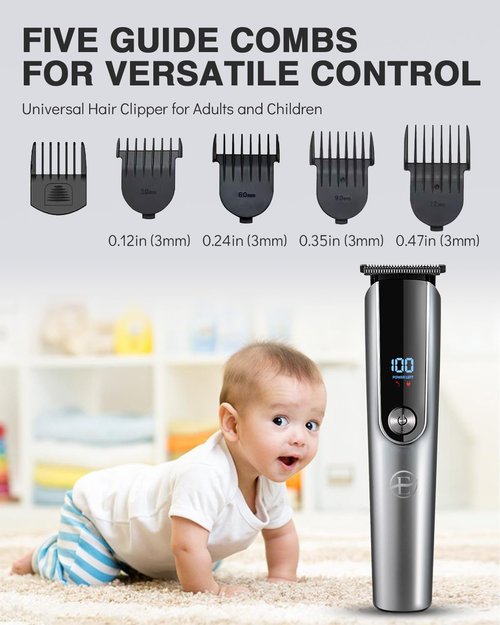 Beard Trimmer for Men - 5 in 1 Kit Electric Razor, Nose Hair Trimmer with LED Display, Cordless Mustache Body Face Grooming Kit, Rechargeable Beard Shaver (Aluminum)