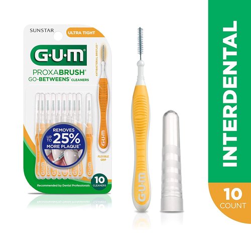 GUM Proxabrush Go-Betweens - Ultra Tight- Interdental Brushes - Soft Bristled Dental Picks for Plaque Removal Health - Safe for Braces & Dental Devices, 10 Count(Pack of 6)