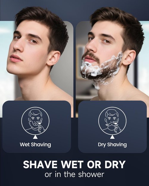 Electric Razor for Men，10,000RPM High-Speed Motor, IPX8 Waterproof, USB Fast Charging, 5-Min Quick Charge & Travel Lock,Black