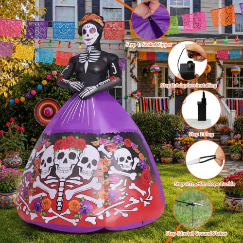 Halloween Inflatable Skull Lady Ghost Bride Yard Decor with LED Lights - 9ft