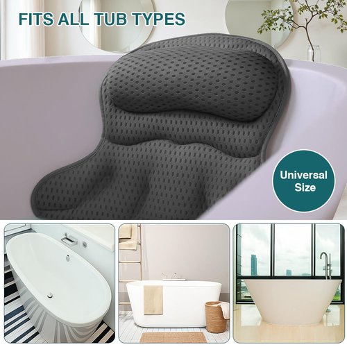 Bath Pillows for Tub, Bath Pillow Luxury Bathtub Pillows for Head and Neck Support - With 4D Air Mesh Fabric & Strong 6 Suction Cups, Tub Pillow For Bathtub, Bath Accessories & Spa Gifts For Women Men