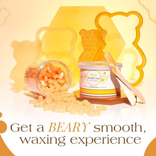 GiGi Honee Bear Hard Wax Kit for Hair Removal- Honey-Scented Hard Wax Beads for Face & Body with Refill Can & Applicators