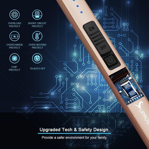 SUPRUS Electric Lighter - Windproof Flameless USB Rechargeable with Safety Lock | Champagne Gold