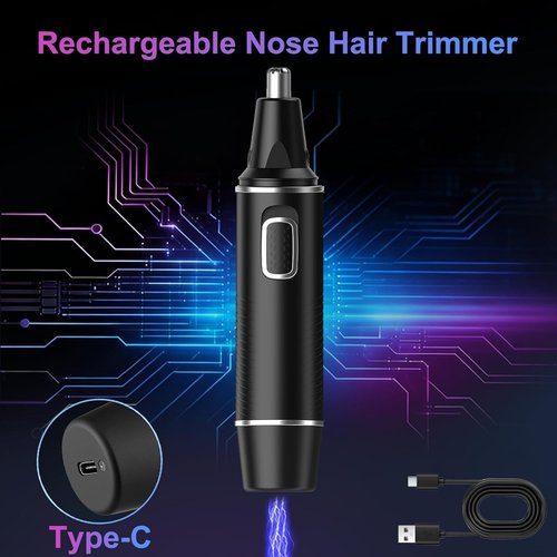 AREYZIN Nose Hair Trimmer for Men,Rechargeable Ear and Nose Trimmer,2 in 1 Painless Professional Eyebrow & Facial Hair Trimmer with IPX7 Waterproof Dual Edge Blades (Black)